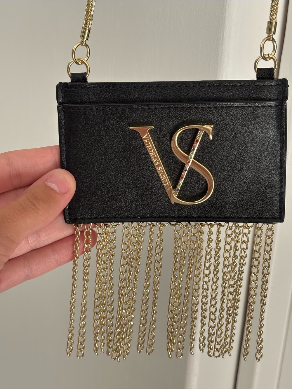 Victoria's Secret Black and Gold Fringe Chain Crossbody Wallet - Picture 2 of 7